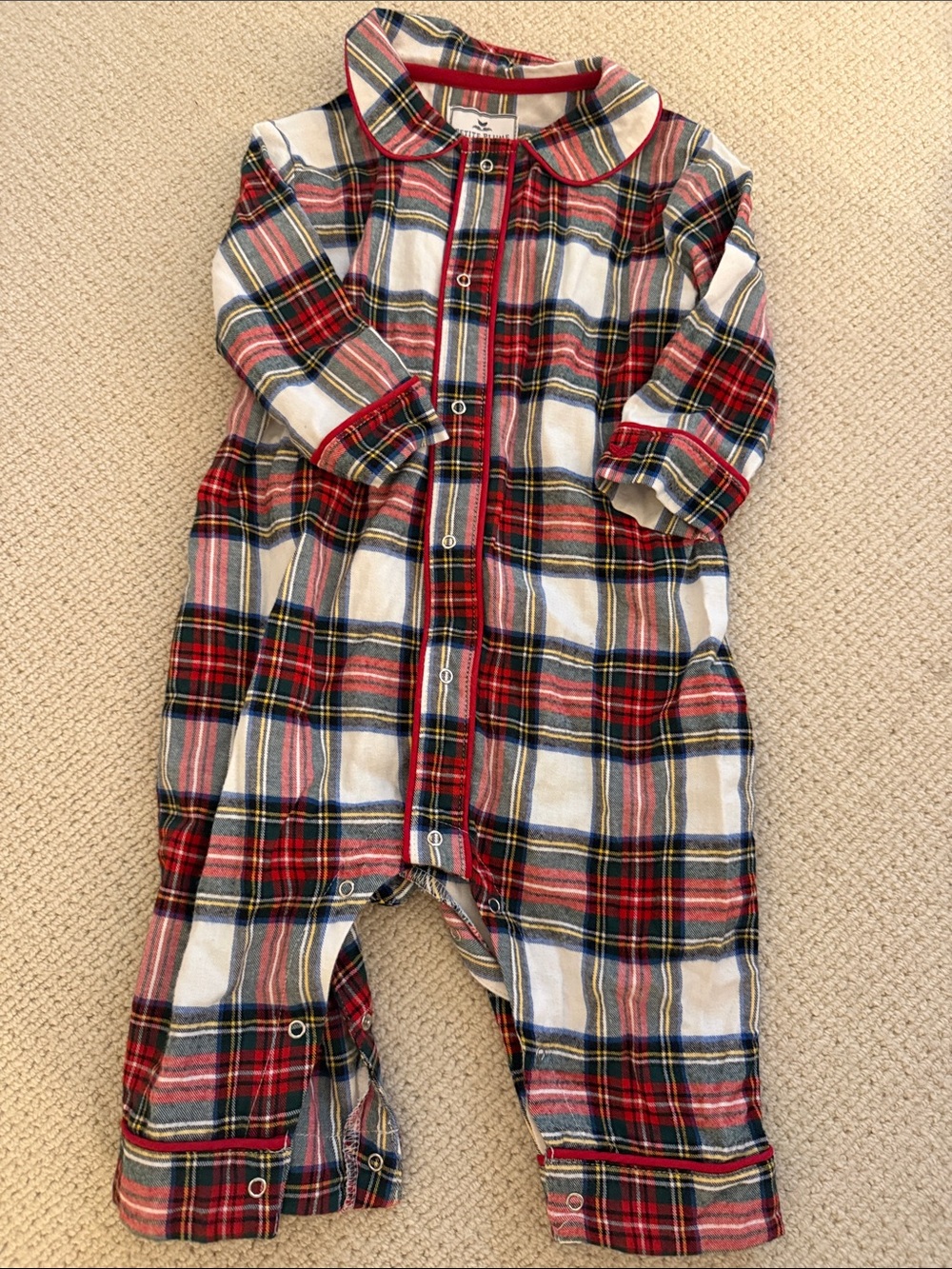 Petite Plume holiday plaid flannel coveralls